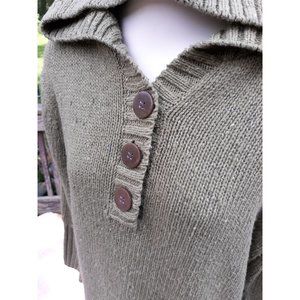 Woman's Cabela's Green Heather Cotton Blend Hooded Button Sweater Sz XL